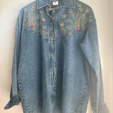Gold Embroidery with Pink Gem Denim Button Up