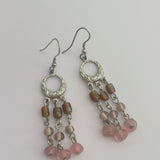 Pink and Brown Beaded Dangling Earrings