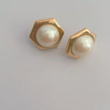 Gold and Pearl Stud Earrings