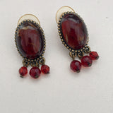Brown Stone with Ruby Dangling Stone Earrings