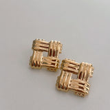 Gold Ridged Square Stud Earrings