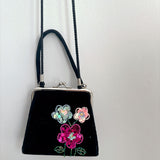 Black Velvet Sequin Flower Crossbody Purse
