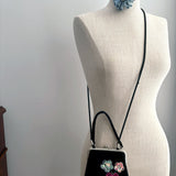 Black Velvet Sequin Flower Crossbody Purse