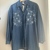 Embroidered Blue Floral Denim Button Up