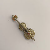 Vintage Cello with Pink Crystals Pin