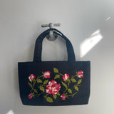 Black Vintage Embroidered Pink Roses  Purse