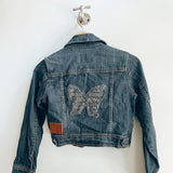 Upcycled KIDS Denim Jacket / Rhinestone Butterfly Patch