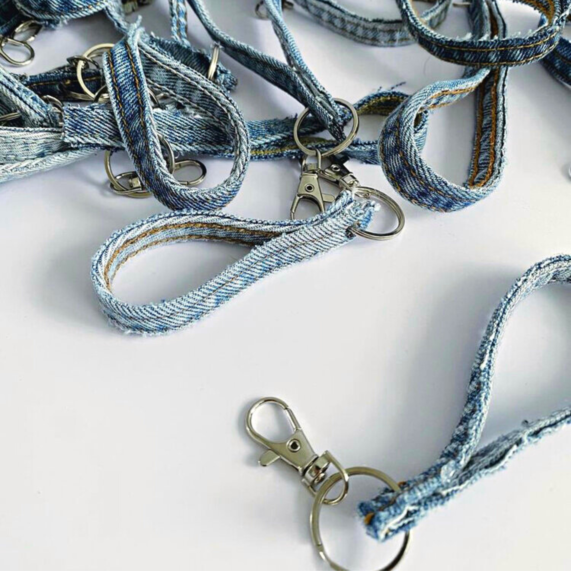 feelin blue keychain denim washes repurposed denim chain